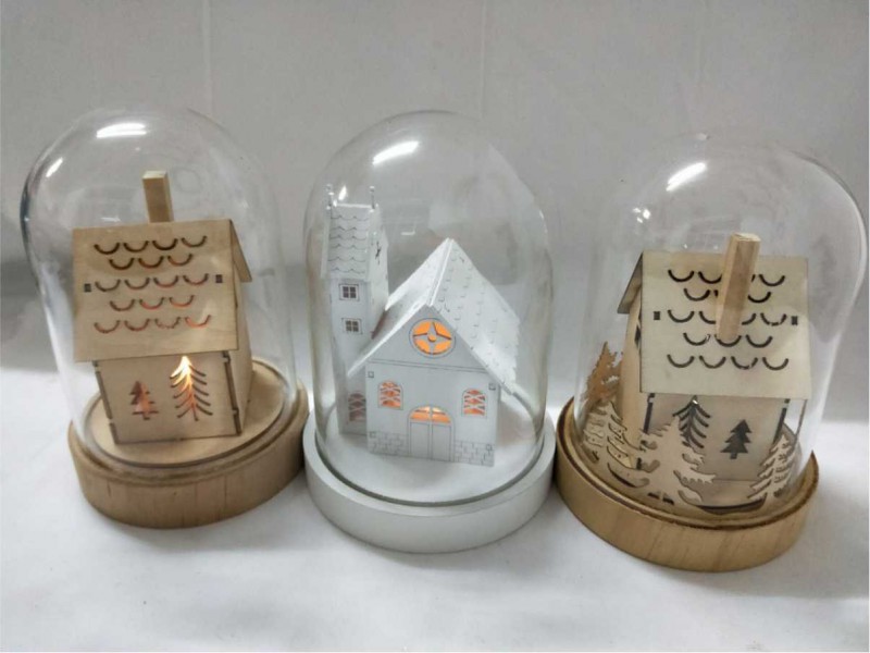 厂家批发圣诞节玻璃灯罩装饰品 雕刻木质圣诞礼品图5